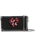 Stella Mccartney - Jewelled Heart Chain Bag - Women - Polyester/metal (other)/glass - One Size, Women's, Black, Polyester/metal (other)/glass