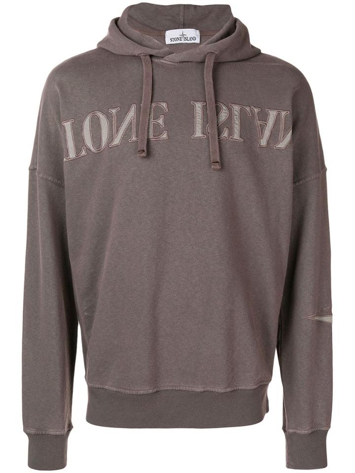 Stone Island Upside Down Logo Hoodie - Purple