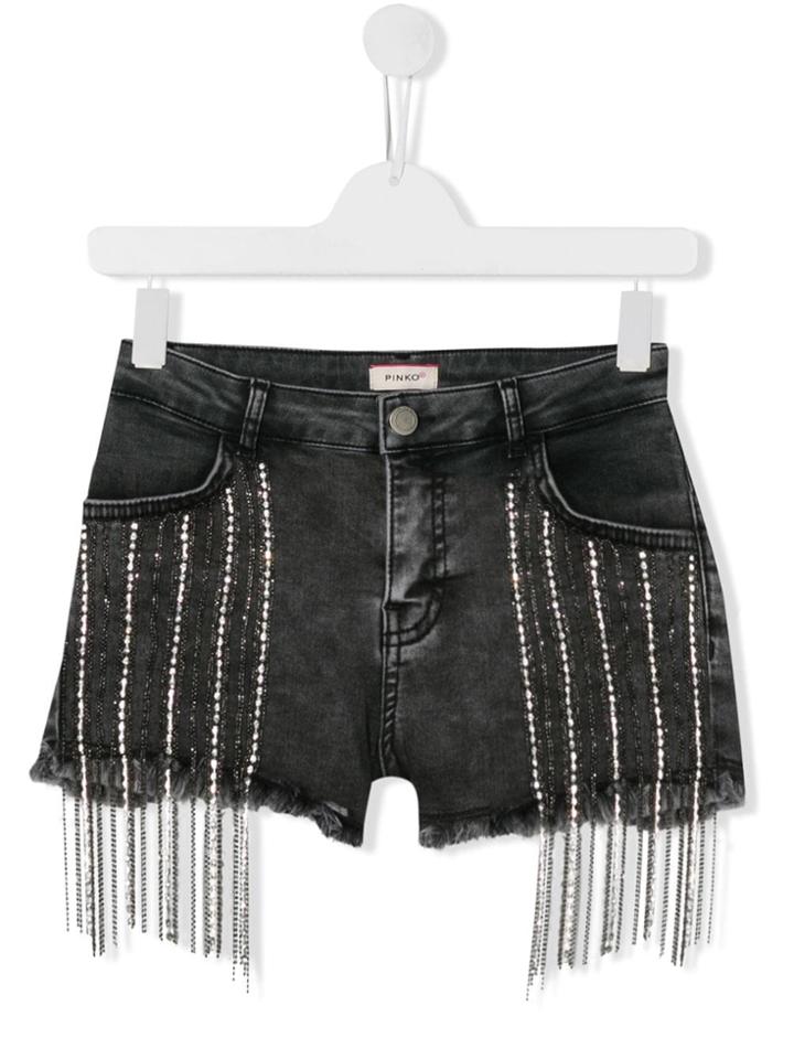 Pinko Kids Embellished Denim Shorts - Grey