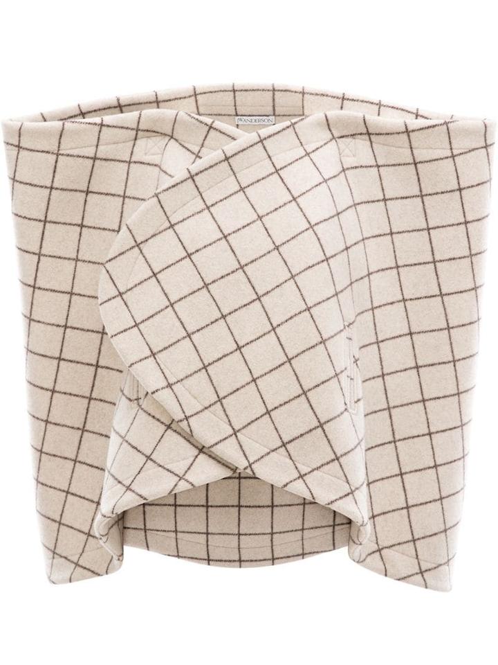 Jw Anderson Exclusive Windowpane Wrap Cape - Neutrals