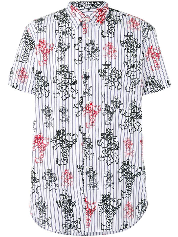 Comme Des Garçons Shirt - Printed Striped Shortsleeved Shirt - Men - Cotton - Xs, White, Cotton