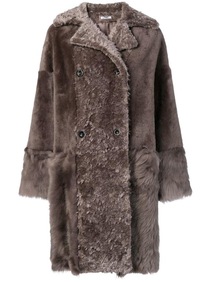 Desa Collection Double Breasted Fur Coat - Grey