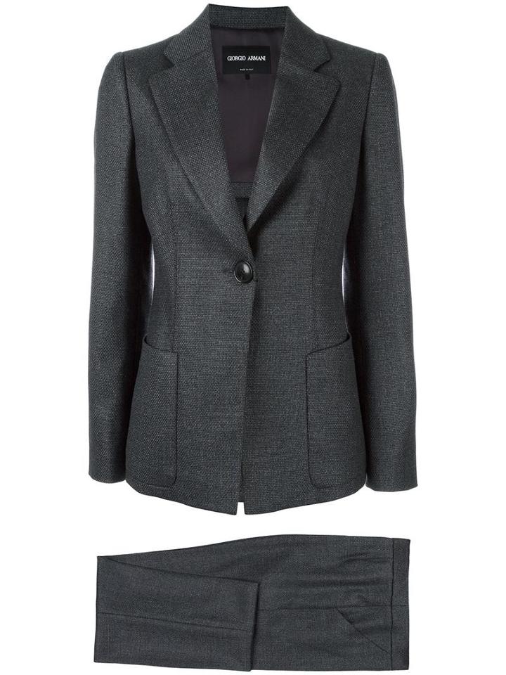 Giorgio Armani Two Piece Suit, Women's, Size: 46, Grey, Silk/virgin Wool/cashmere