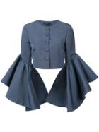 Christian Siriano - Flared Sleeve Cropped Jacket - Women - Silk - 10, Blue, Silk