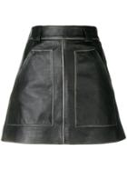 Prada A-line Leather Mini Skirt - Black
