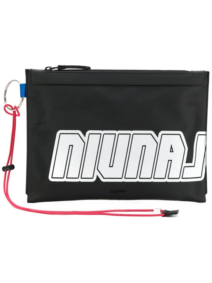 Lanvin Logo Printed Clutch Bag - Black