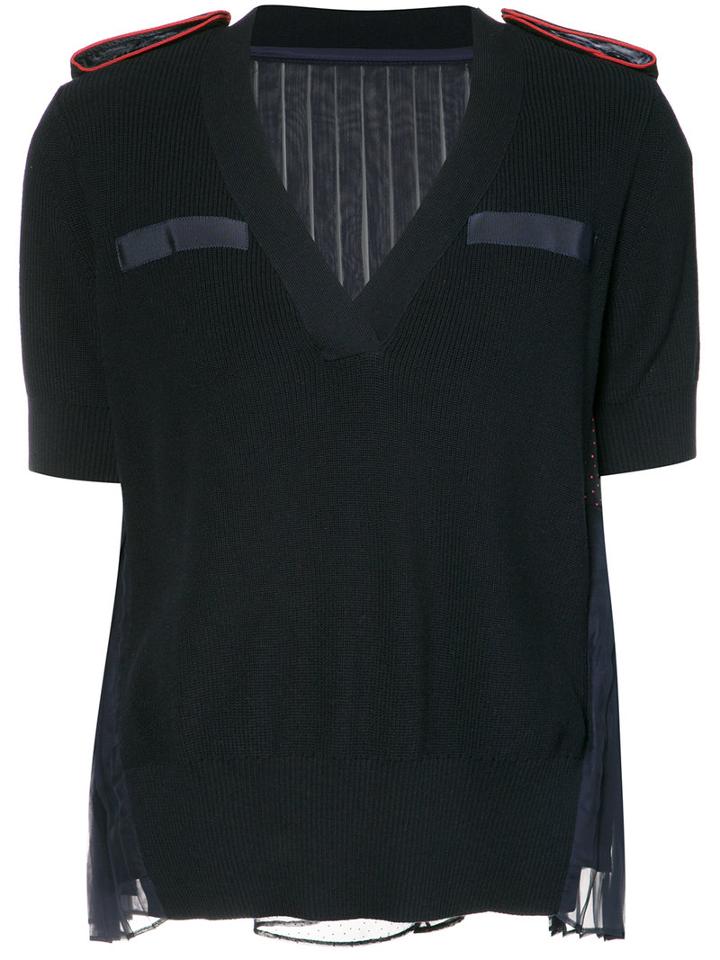 Sacai - Sheer Back Sweater - Women - Cotton/polyester - 4, Blue, Cotton/polyester
