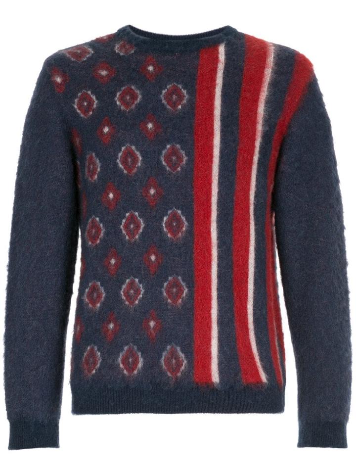 Coohem Patterned Crew Neck Sweater - Blue