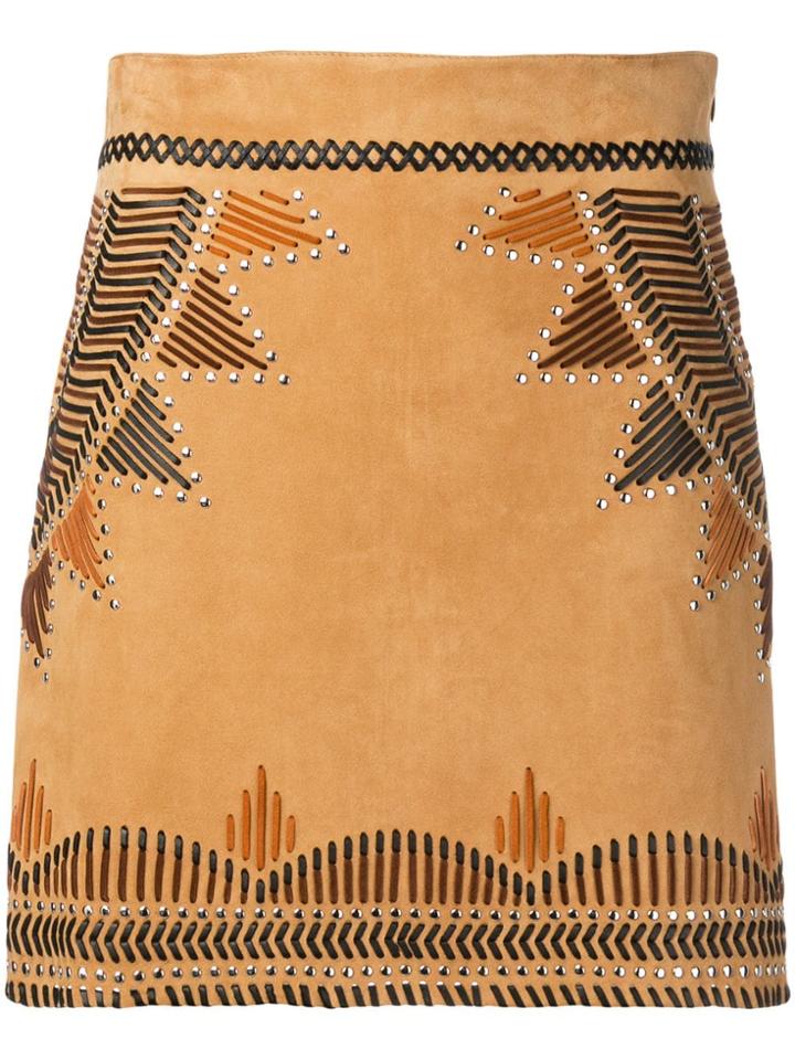 Alberta Ferretti Mini Leather Skirt - Brown