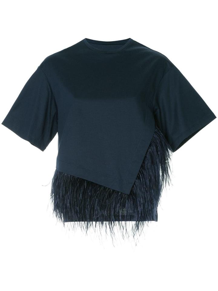 Le Ciel Bleu Feather-embellished Asymmetric Top - Blue