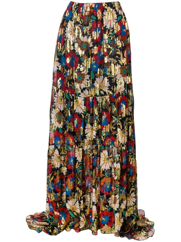 Anjuna Long Floral Skirt - Black