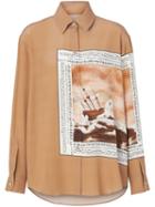 Burberry Montage Print Silk Oversized Shirt - Brown