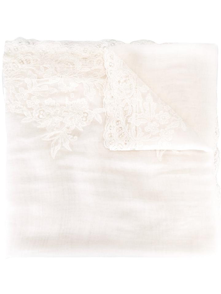 Ermanno Scervino Lace Trim Scarf, Women's, White, Cashmere/silk/viscose/polyester