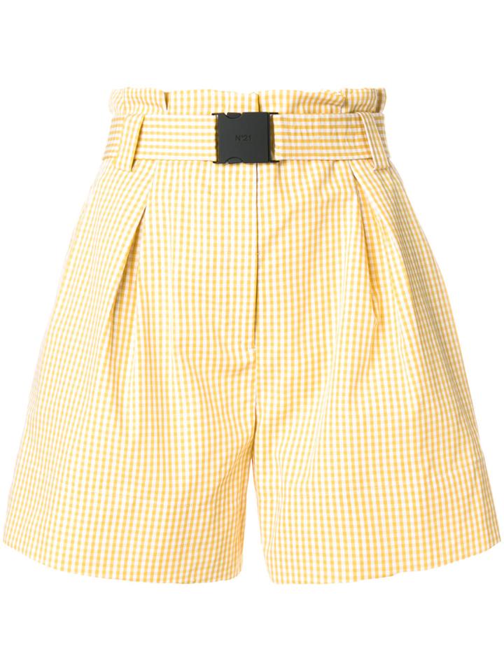 No21 Paperbag Waist Gingham Shorts - Yellow & Orange