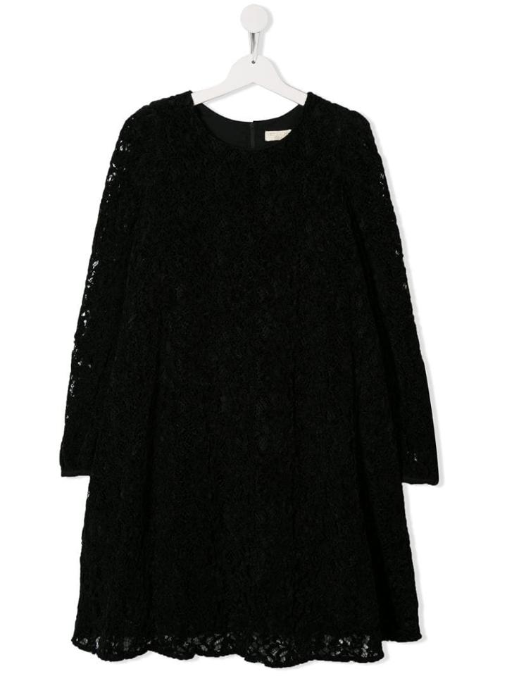 Monnalisa Teen Embroidered Lace Dress - Black