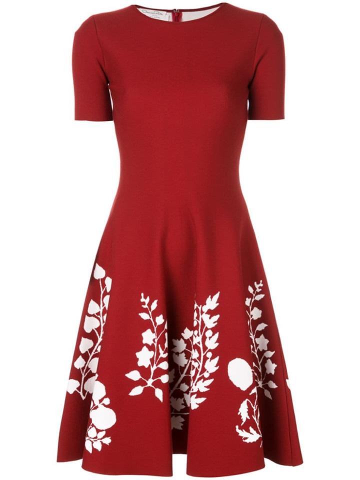 Oscar De La Renta Flared Floral Knit Dress