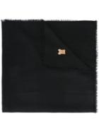 Moschino Frayed Bear Embroidered Scarf, Women's, Black, Cashmere