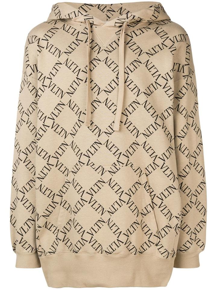 Valentino Logo Print Hoodie - Neutrals