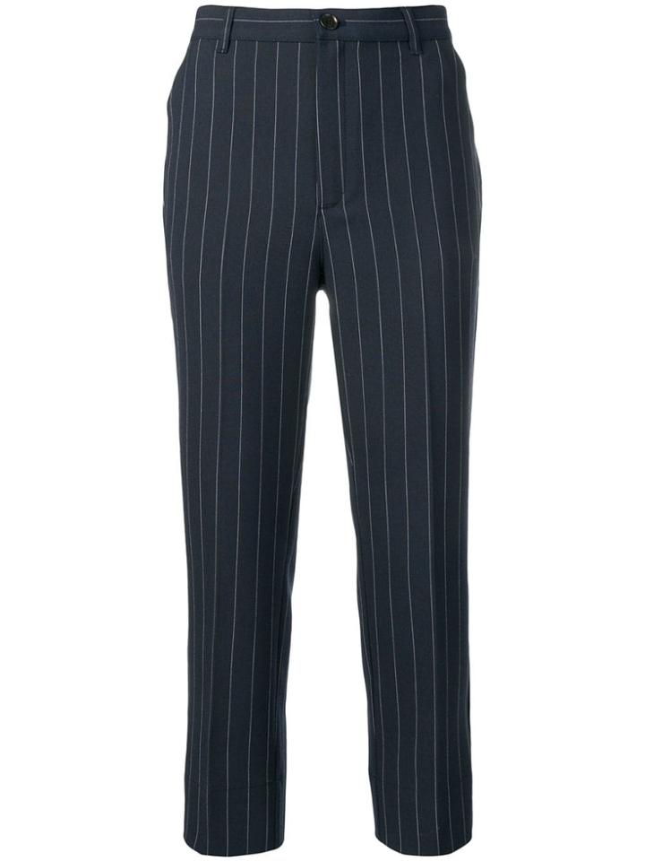 Ganni Pinstripe Cropped Trousers - Blue