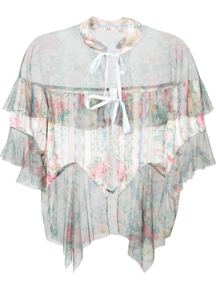 Anna Sui Sheer Floral Tulle Hem Blouse - Nude & Neutrals