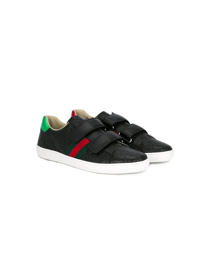 Gucci Kids Logo Touch Strap Sneakers - Black