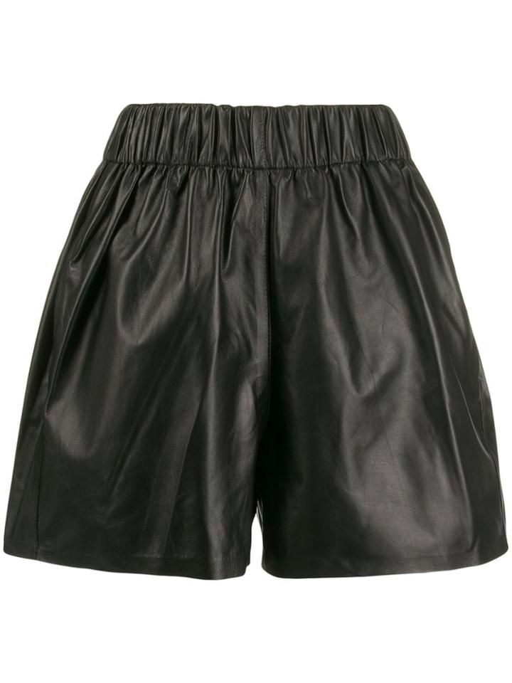 Manokhi Elasticated Leather Shorts - Black