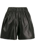 Manokhi Elasticated Leather Shorts - Black