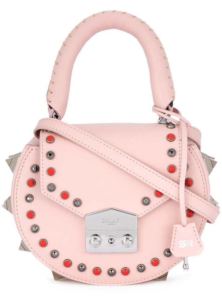 Salar Round Stud Mini Shoulder Bag, Women's, Pink/purple, Calf Leather/calf Suede