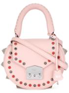Salar Round Stud Mini Shoulder Bag, Women's, Pink/purple, Calf Leather/calf Suede