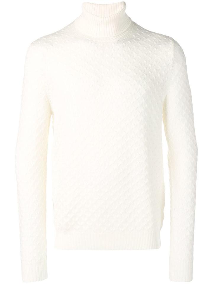 Barba Turtle Neck Textured Jumper - White