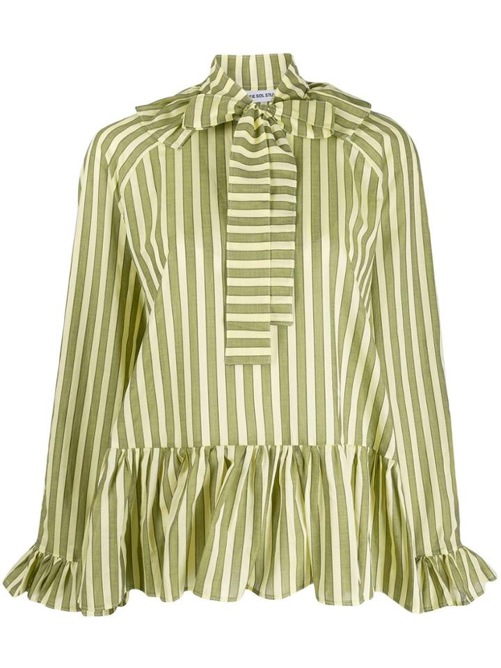 Sofie Sol Studio Striped Ruffled Blouse - Green