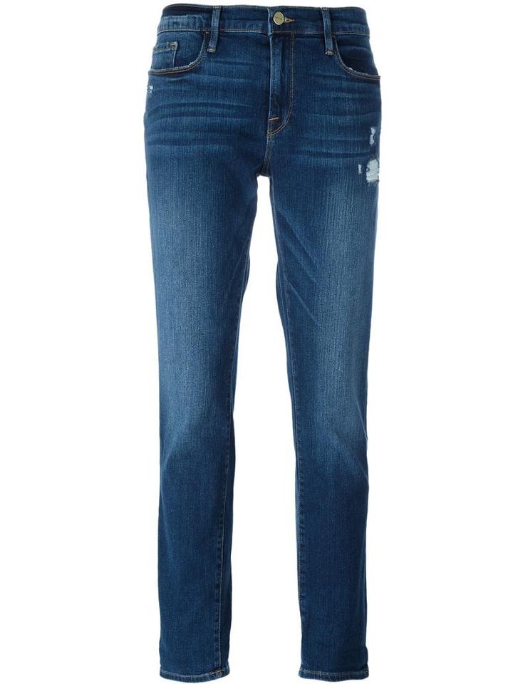 Frame Denim Straight Cropped Jeans, Women's, Size: 27, Blue, Cotton/polyester/spandex/elastane