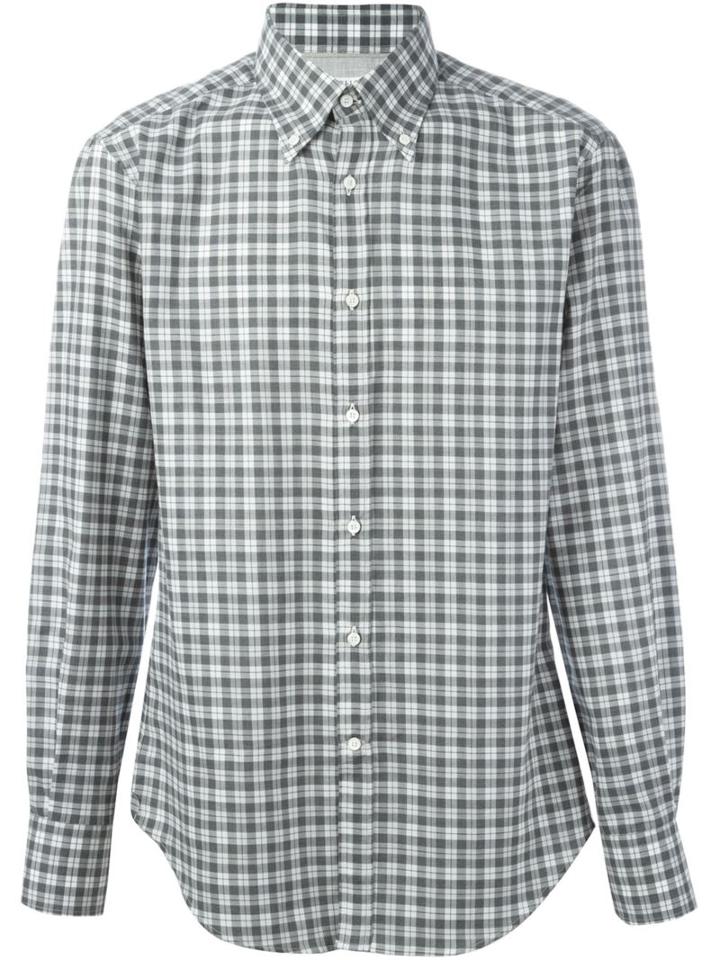 Brunello Cucinelli Checked Button Down Collar Shirt, Men's, Size: Xxl, Grey, Cotton