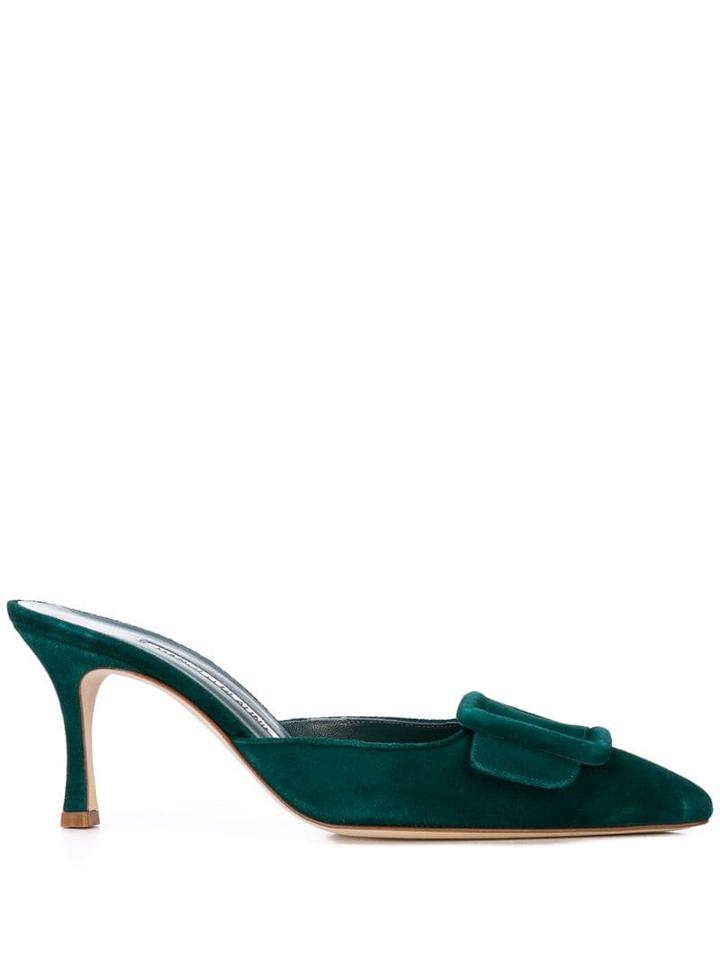 Manolo Blahnik Maysale Buckle Embellished Mules - Green