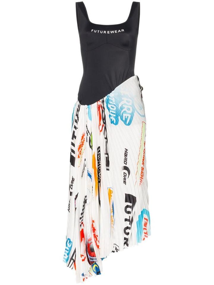 Marine Serre Logo-print Pleated Scuba Dress - Black