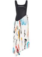 Marine Serre Logo-print Pleated Scuba Dress - Black