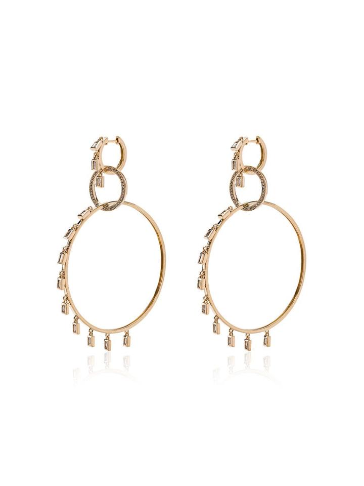 Shay 18k Yellow Gold 3 Tier Diamond Hoop Earrings - Metallic