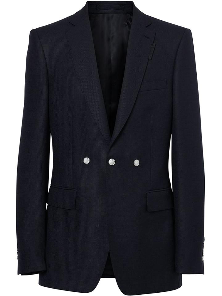 Burberry English Fit Triple Stud Wool Mohair Tailored Jacket - Blue