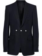 Burberry English Fit Triple Stud Wool Mohair Tailored Jacket - Blue