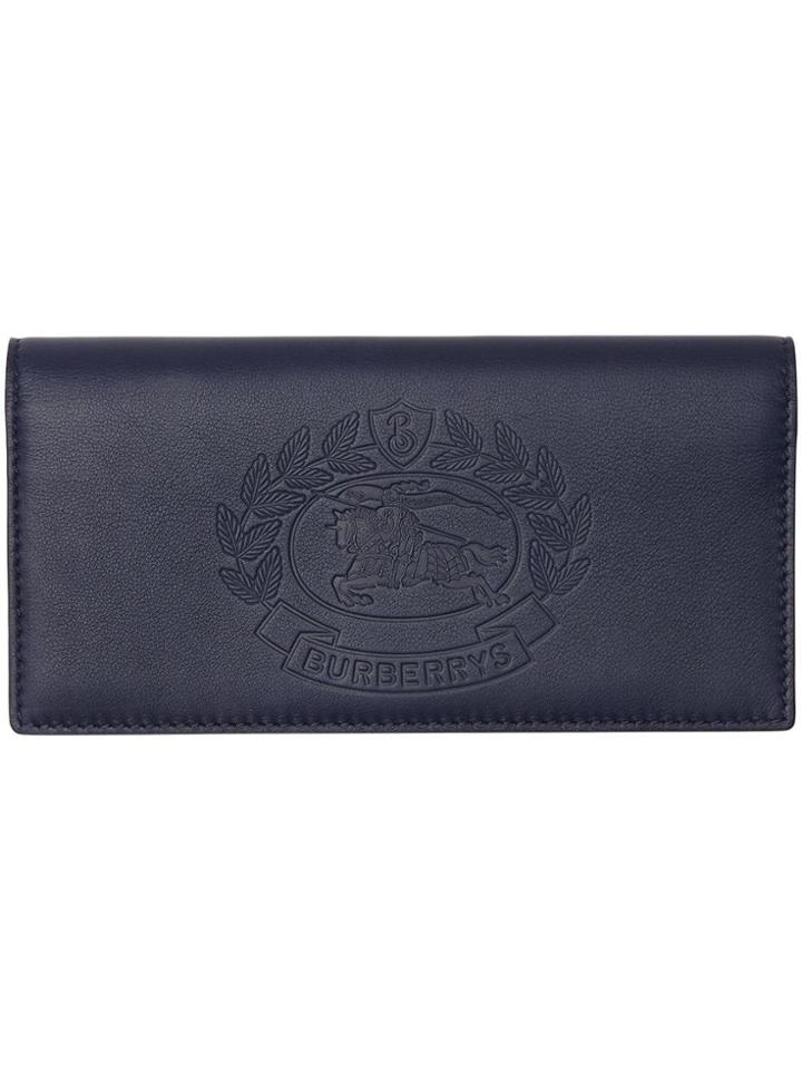Burberry Embossed Crest Leather Continental Wallet - Blue