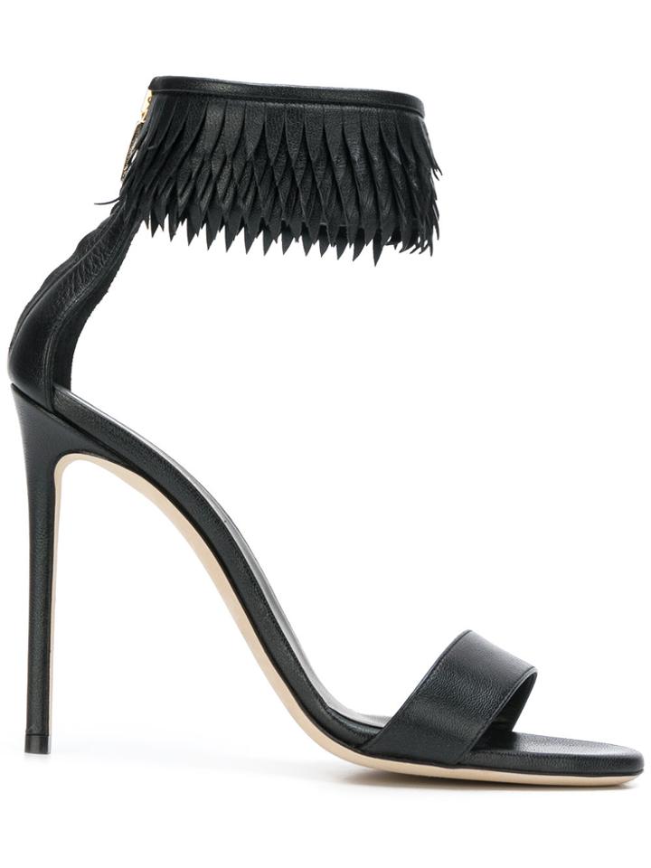 Grey Mer Fringed Ankle Strap Sandals - Black