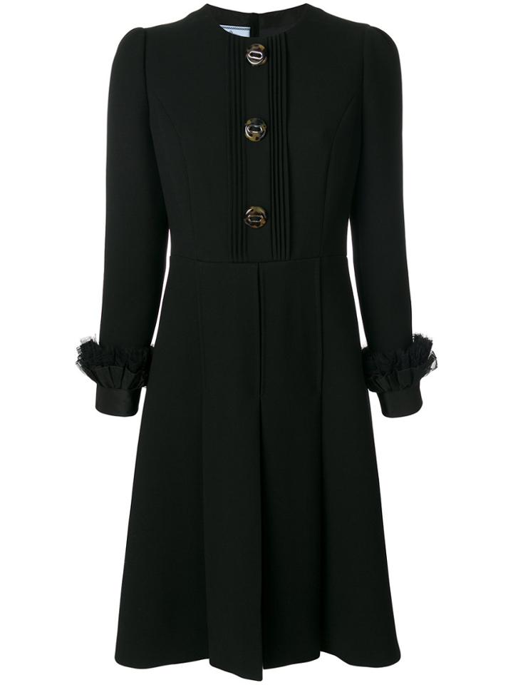 Prada Ruffle Cuff Pleated Dress - Black