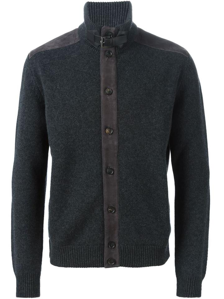 Brioni Buttoned Cardigan, Men's, Size: 50, Grey, Suede/cashmere/wool
