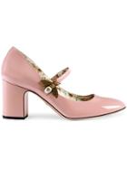 Gucci Patent Leather Mid-heel Pump With Bee - Pink & Purple
