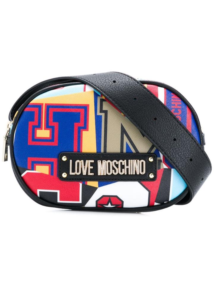 Love Moschino Varsity Logo Print Saffiano Belt Bag - Black