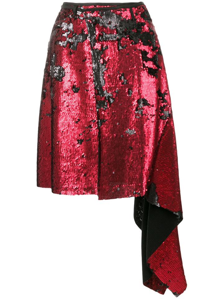 Marques'almeida Sequin Asymmetric Ruffle Skirt - Red