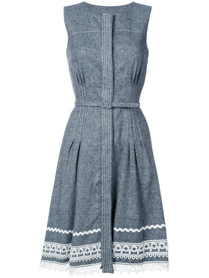 Oscar De La Renta Belted Dress With Detailed Hem - Blue