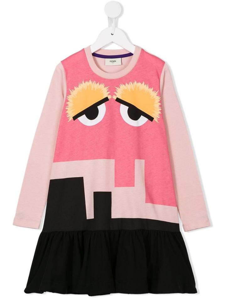 Fendi Kids 'bag Bugs' Printed Dress, Girl's, Size: 6 Yrs, Pink/purple