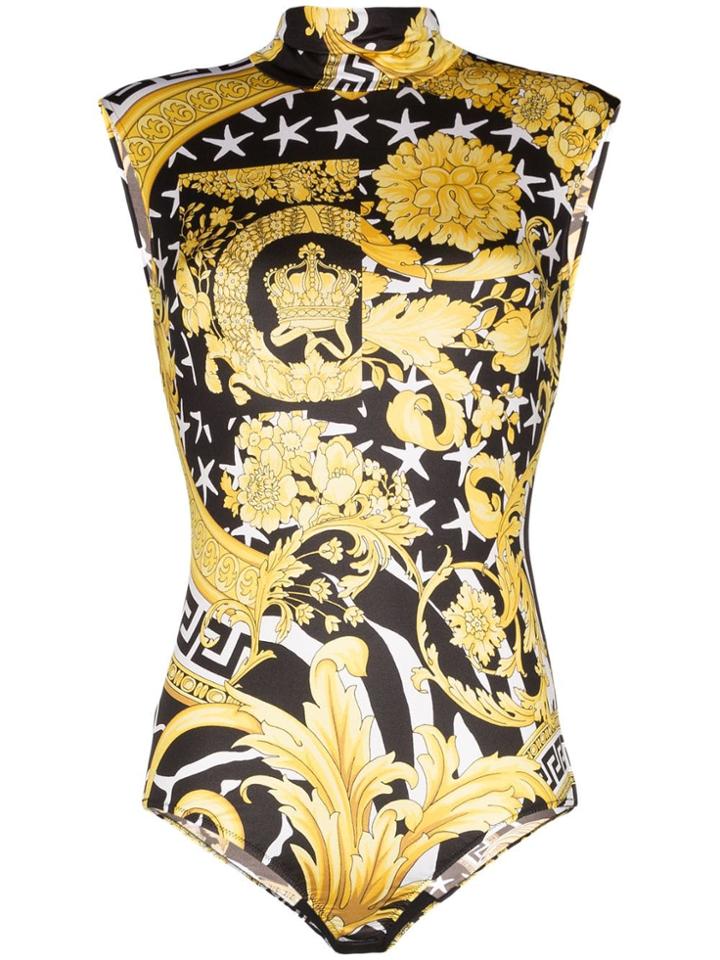 Versace Baroque Pattern Sleeveless Bodysuit - White