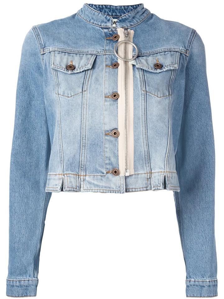 Off-white Zipped Denim Jacket, Women's, Size: Small, Blue, Cotton